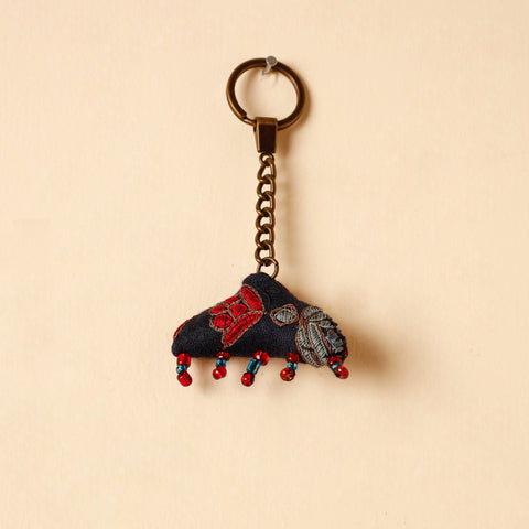 Black Handcrafted Kutch Hand Embroidery Keychain 