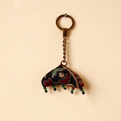 Black Handcrafted Kutch Hand Embroidery Keychain 