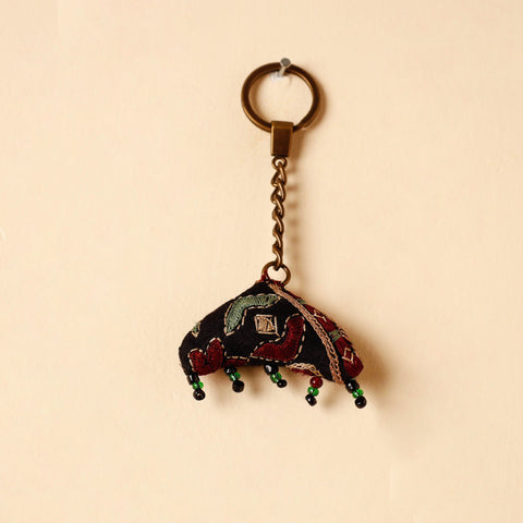 Black Handcrafted Kutch Hand Embroidery Keychain 