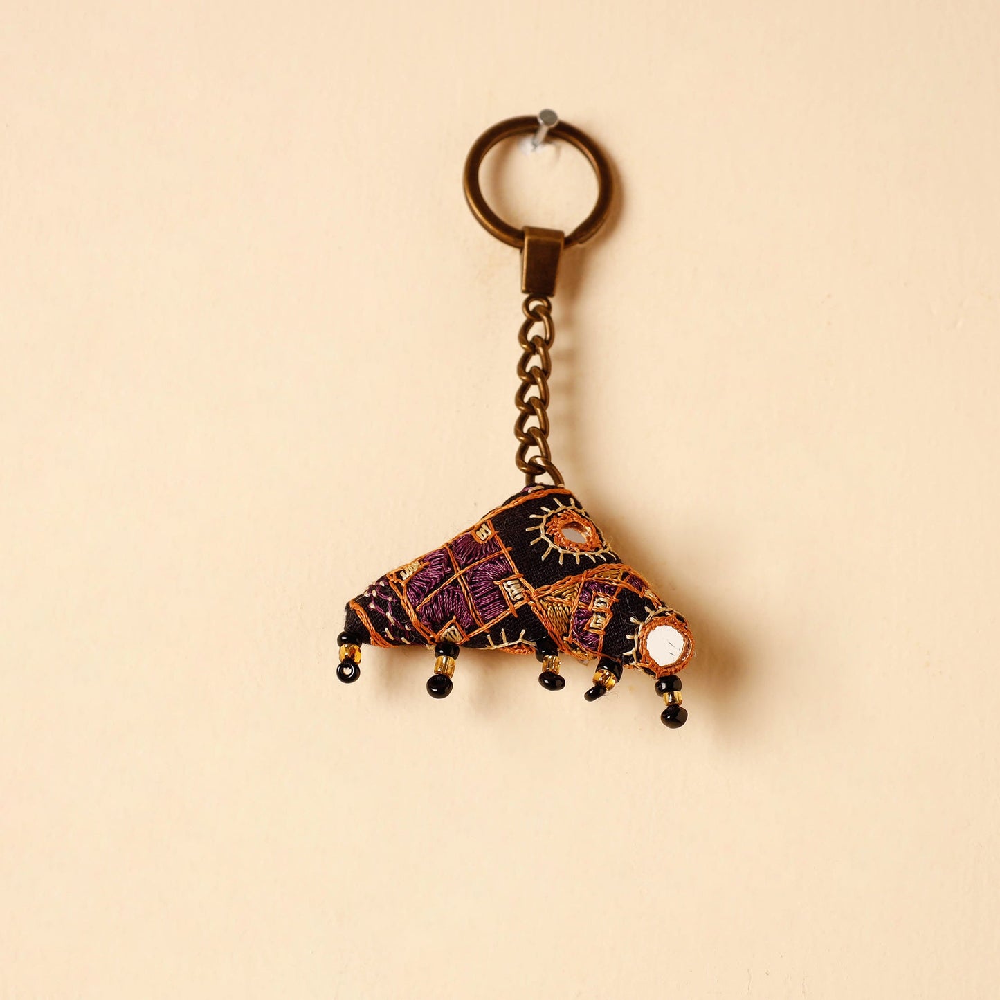 Black Handcrafted Kutch Hand Embroidery Keychain 