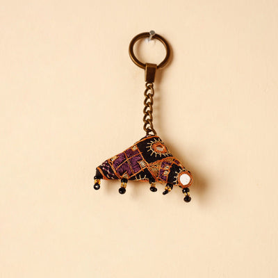 Black Handcrafted Kutch Hand Embroidery Keychain 