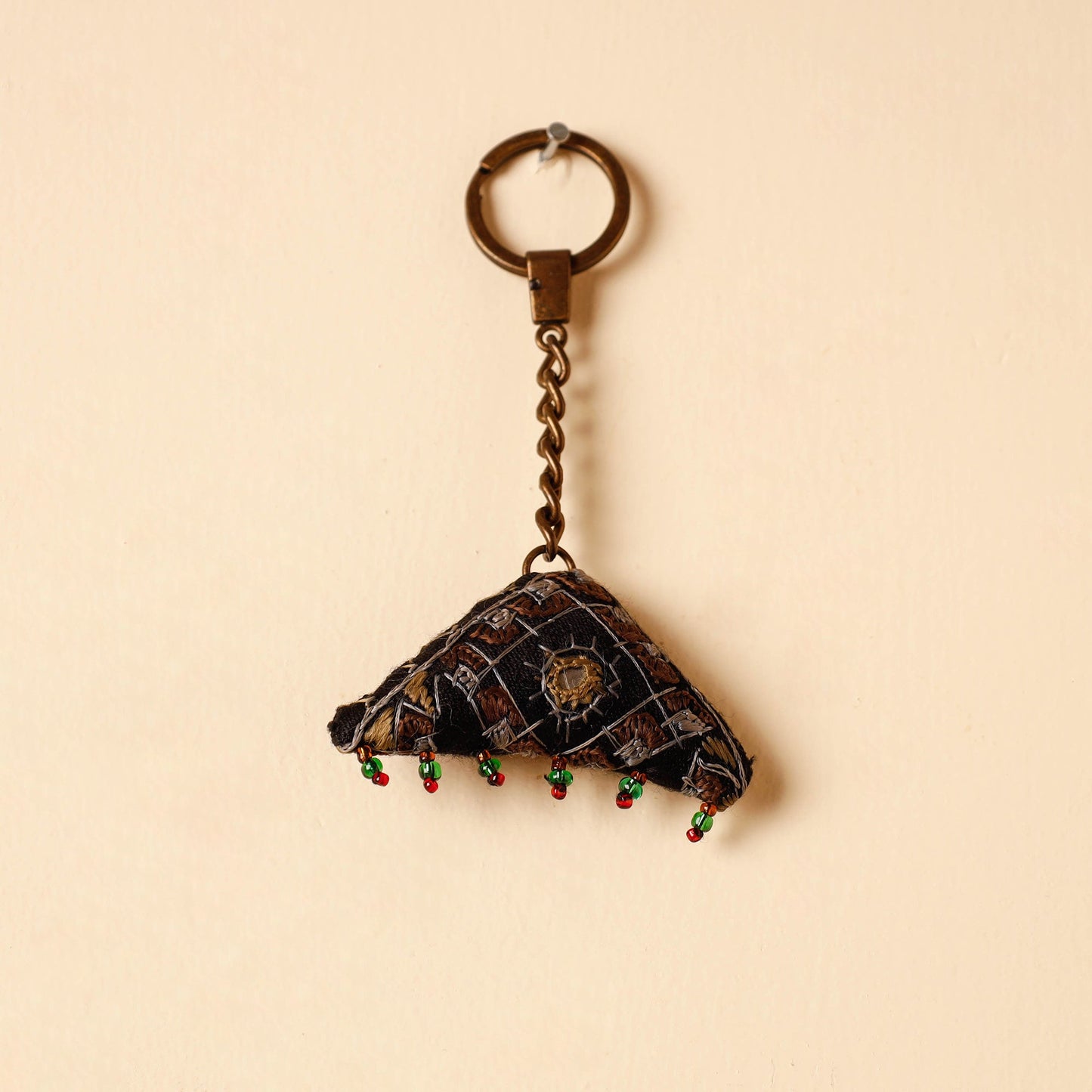 Black Handcrafted Kutch Hand Embroidery Keychain 