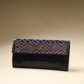 Black Handcrafted Kutch Jat Embroidery Leather Wallet