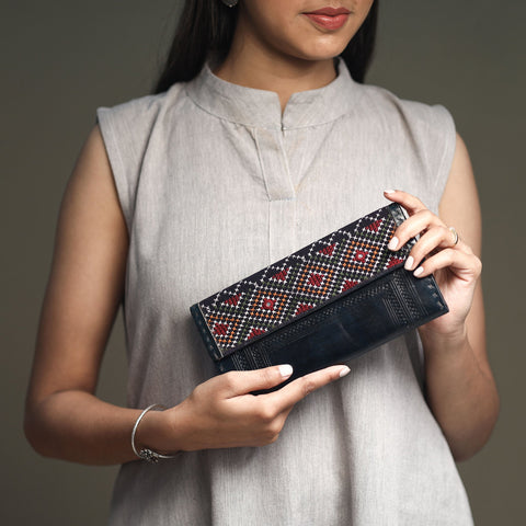 Black Handcrafted Kutch Jat Embroidery Leather Wallet