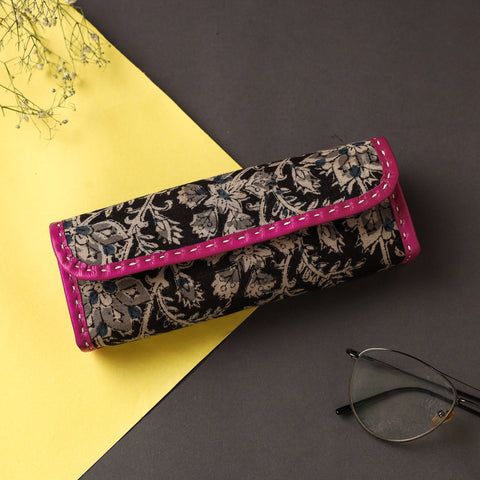 Black Handcrafted Kutch Leather Block Printed Spectacle Case
