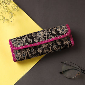 Black Handcrafted Kutch Leather Block Printed Spectacle Case