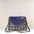  Handcrafted Ajrakh Mashru Silk Sling Bag with Leather Flap 