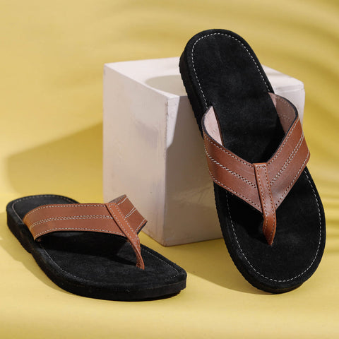 Black Handcrafted Men's Leather Slippers with Suede 