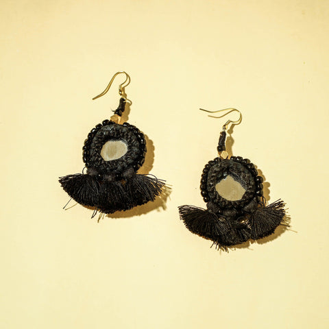 Handcrafted Patwa Mirror & Threadwork Earrings