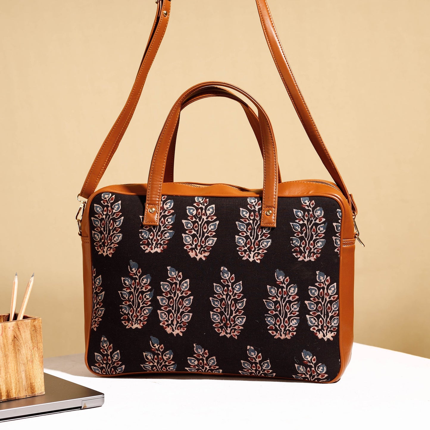  Handcrafted Ajrakh Block Printed Cotton Laptop Bag 