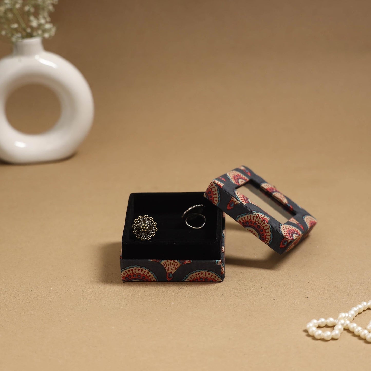 Handcrafted printed fabric ring/earring box 60