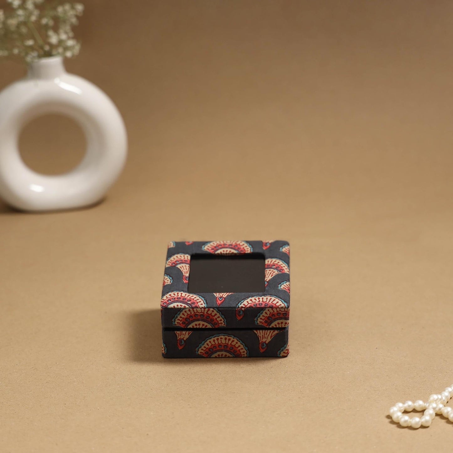 Handcrafted printed fabric ring/earring box 60