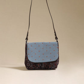 Handcrafted quilted ajrakh block printed fabric sling bag