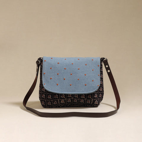 Handcrafted quilted ajrakh block printed fabric sling bag