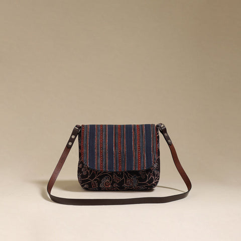 Handcrafted quilted ajrakh block printed fabric sling bag