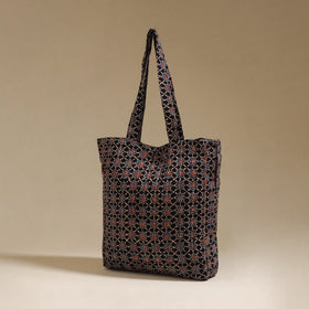 Handcrafted quilted ajrakh block printed fabric tote bag