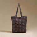 Handcrafted quilted ajrakh block printed fabric tote bag