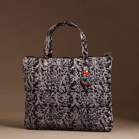 Black Handcrafted Quilted Cotton Hand Bag 03