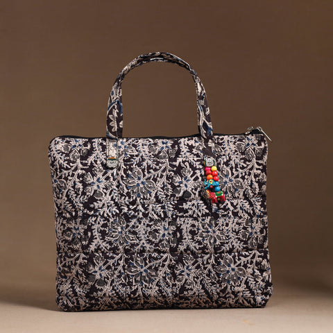 Black Handcrafted Quilted Cotton Hand Bag 03