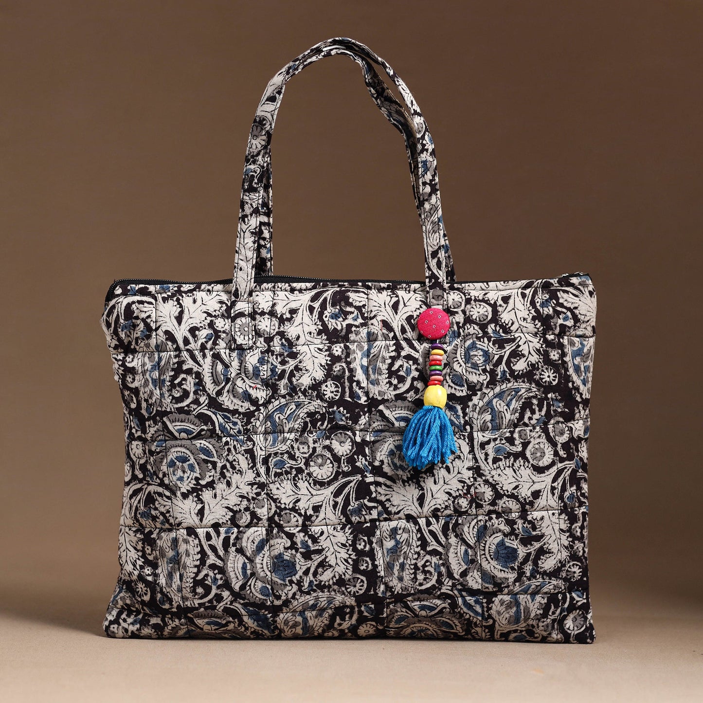 Black Handcrafted Quilted Cotton Hand Bag 06