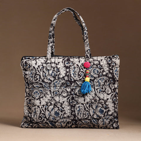 Black Handcrafted Quilted Cotton Hand Bag 06