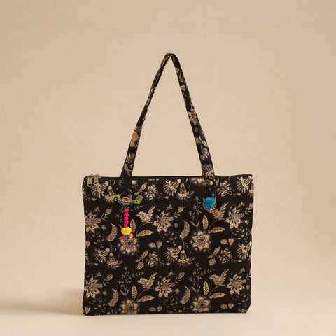  Black Handcrafted Quilted Cotton Hand Bag