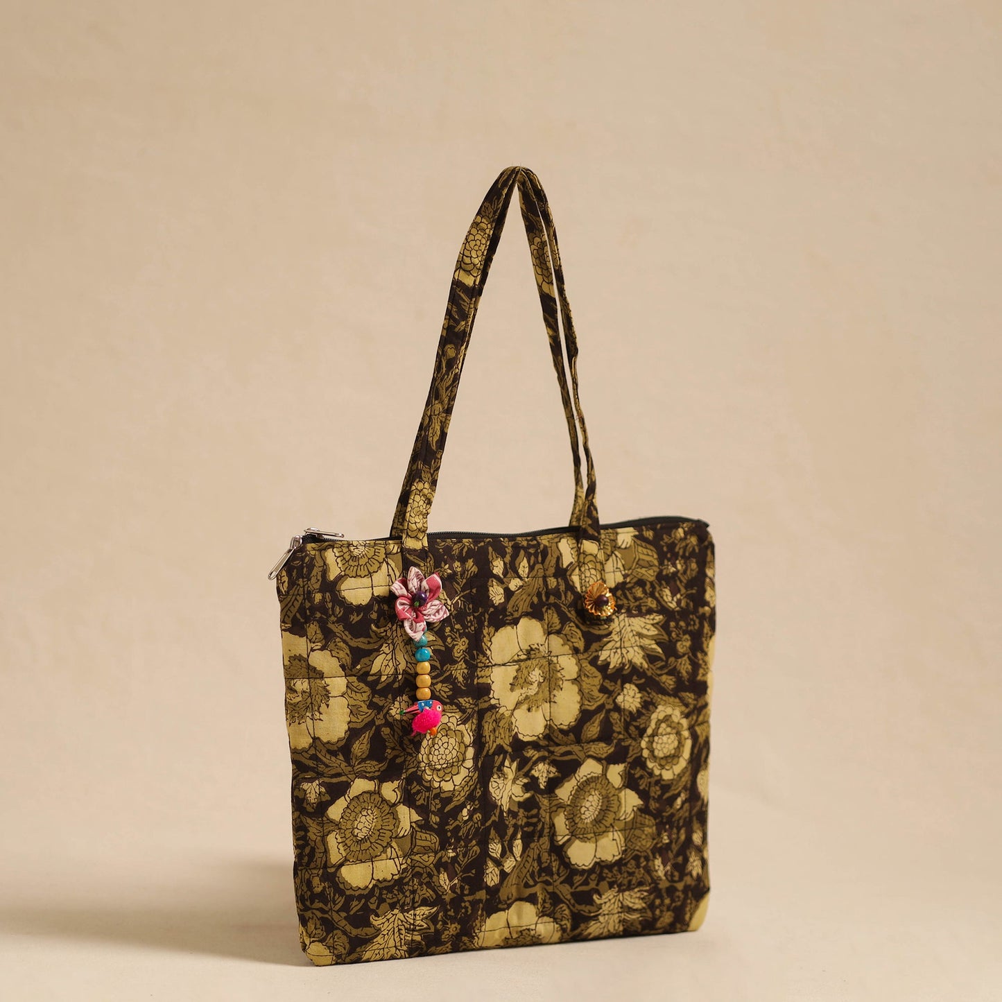 Black Handcrafted Quilted Cotton Hand Bag