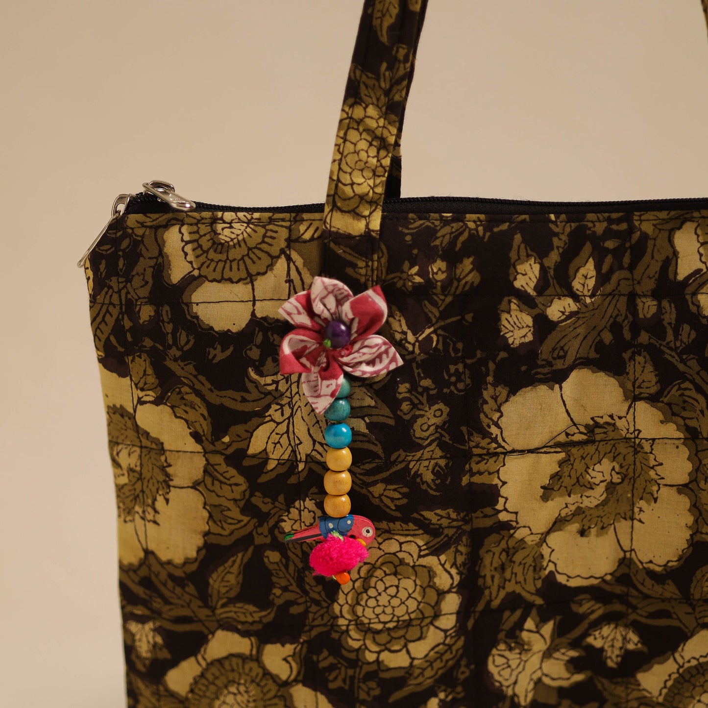 Black Handcrafted Quilted Cotton Hand Bag