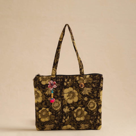 Black Handcrafted Quilted Cotton Hand Bag