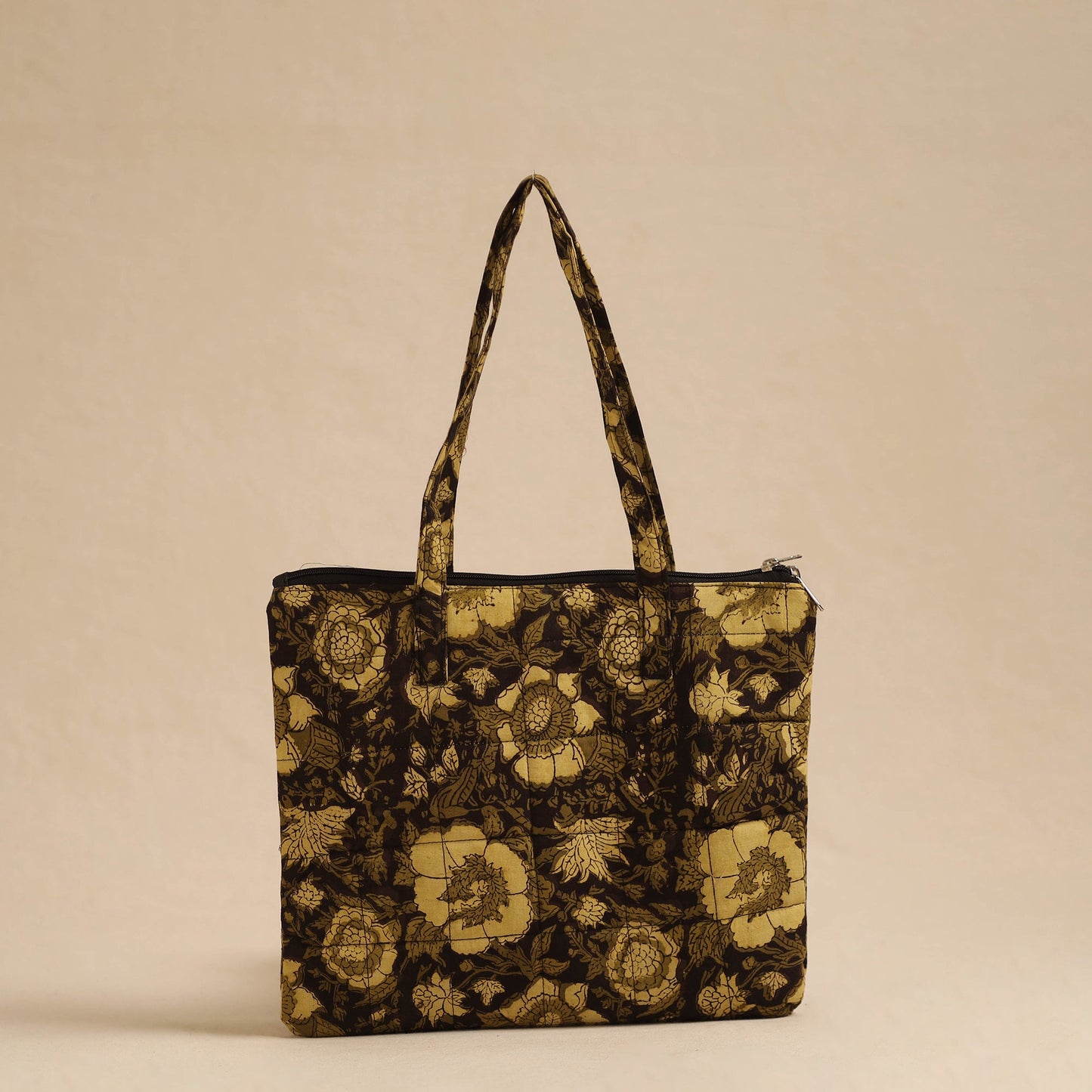 Black Handcrafted Quilted Cotton Hand Bag