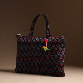 Black Handcrafted Quilted Cotton Hand Bag 17