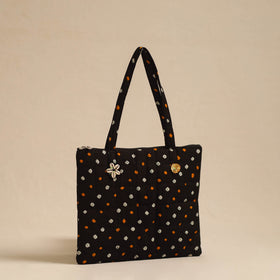 Black Handcrafted Quilted Cotton Hand Bag