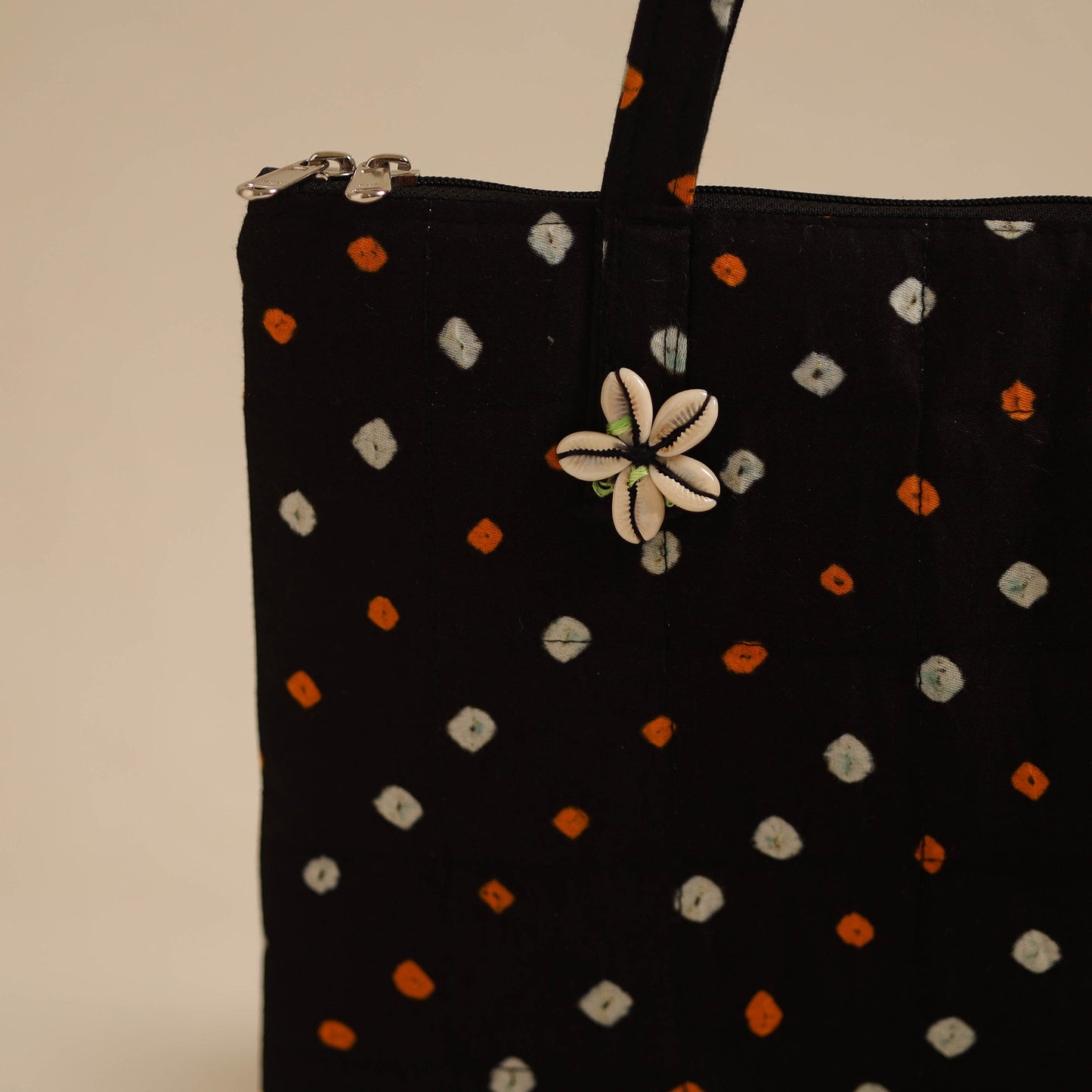 Black Handcrafted Quilted Cotton Hand Bag