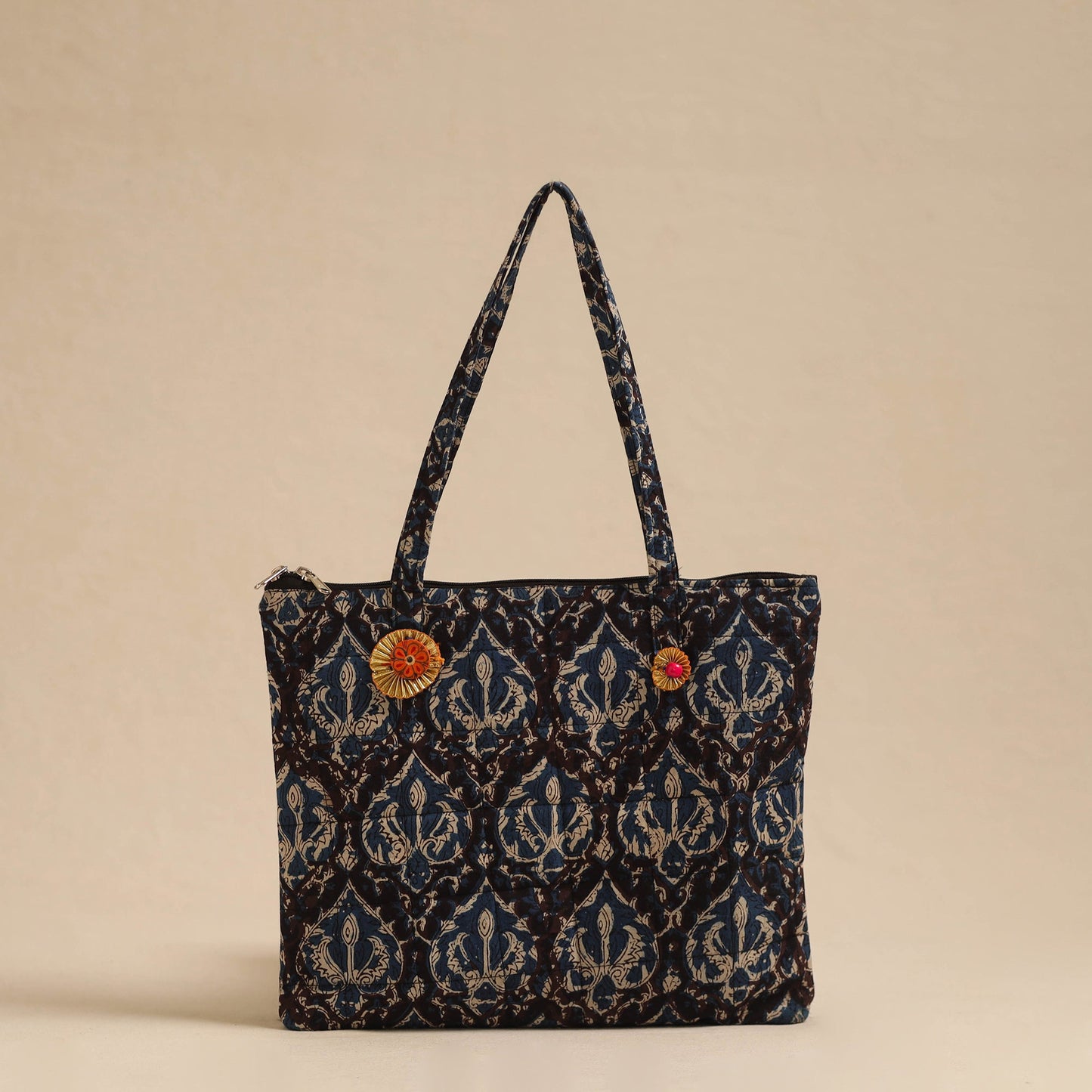 Black Handcrafted Quilted Cotton Hand Bag