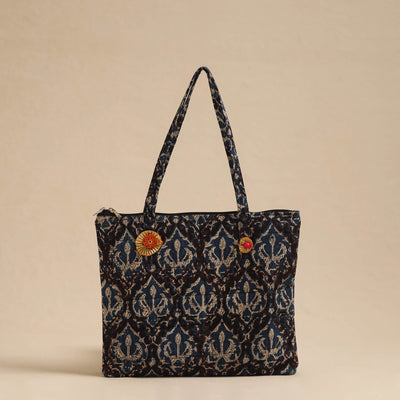 Black Handcrafted Quilted Cotton Hand Bag