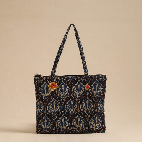 Black Handcrafted Quilted Cotton Hand Bag