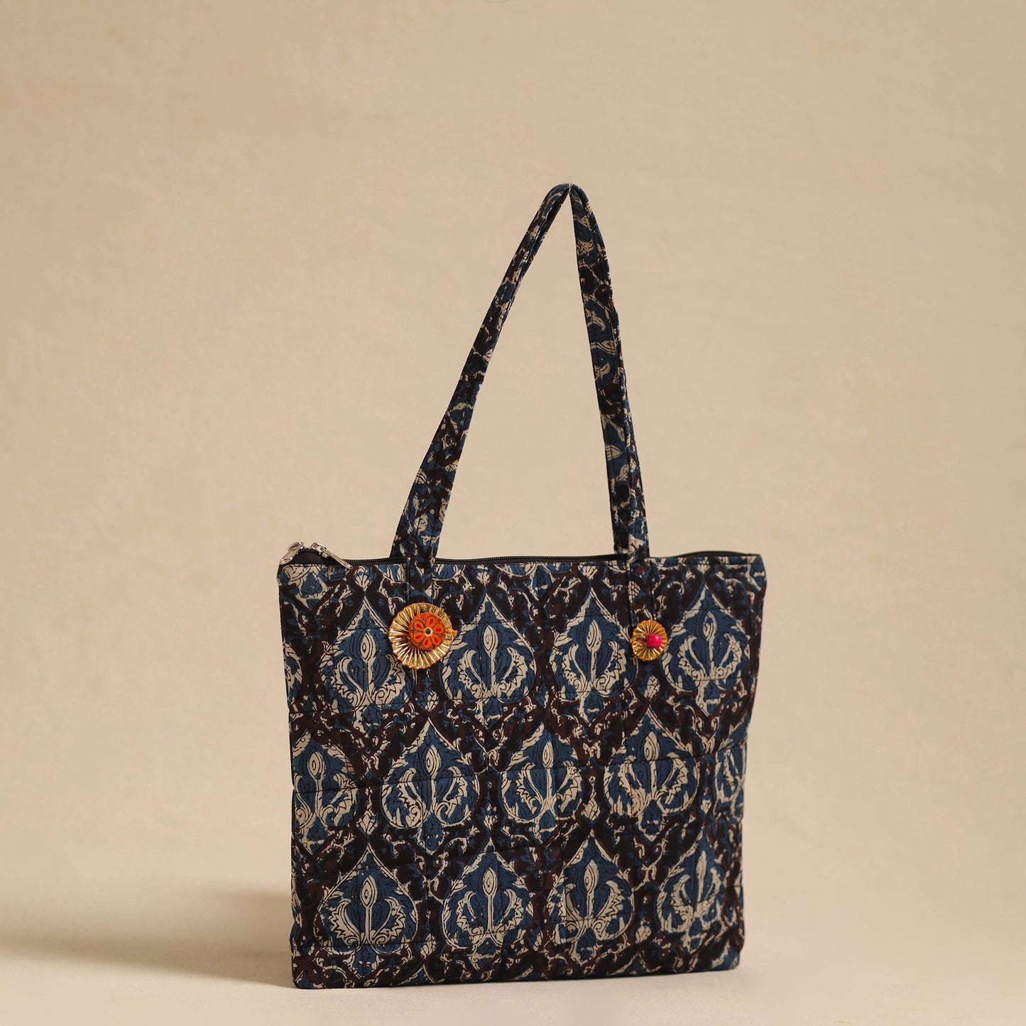 Black Handcrafted Quilted Cotton Hand Bag