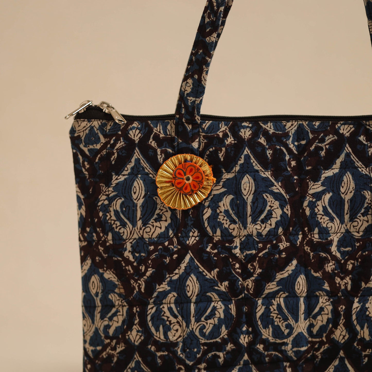 Black Handcrafted Quilted Cotton Hand Bag