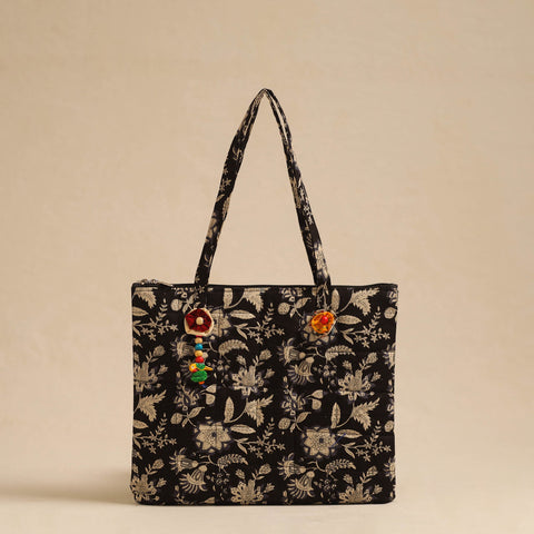  Black Handcrafted Quilted Cotton Hand Bag