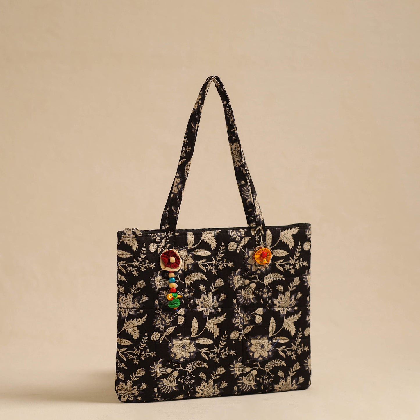  Black Handcrafted Quilted Cotton Hand Bag