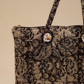 Black Handcrafted Quilted Cotton Hand Bag