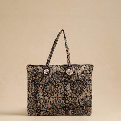 Black Handcrafted Quilted Cotton Hand Bag