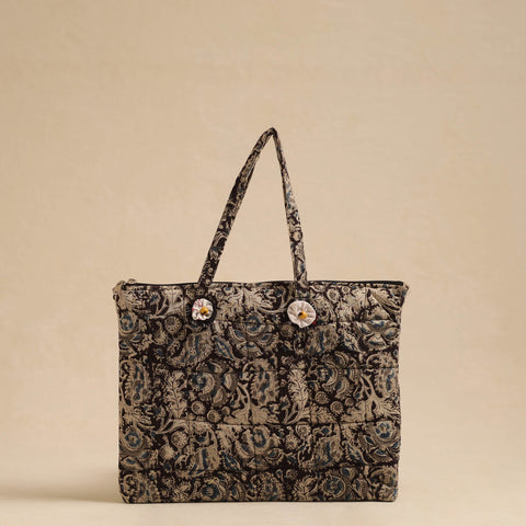 Black Handcrafted Quilted Cotton Hand Bag