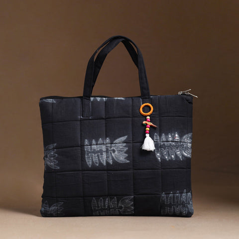 Black Handcrafted Quilted Cotton Hand Bag 78