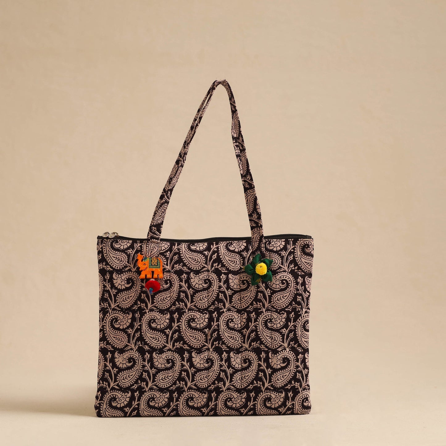  Black Handcrafted Quilted Cotton Hand Bag