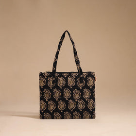 Black - handcrafted quilted cotton handbag 03