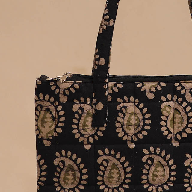 Black - handcrafted quilted cotton handbag 03