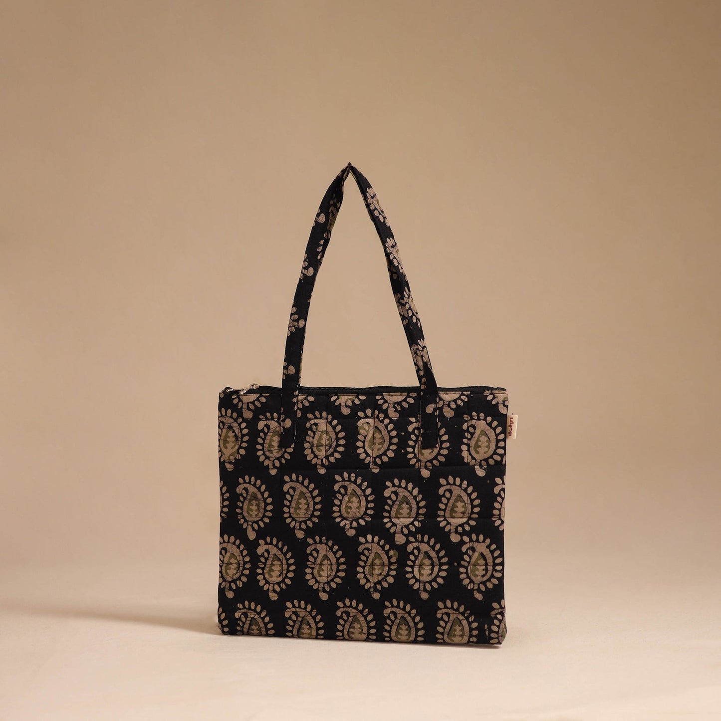 Black - handcrafted quilted cotton handbag 03