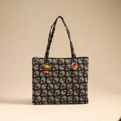 Black Handcrafted Quilted Cotton Handbag