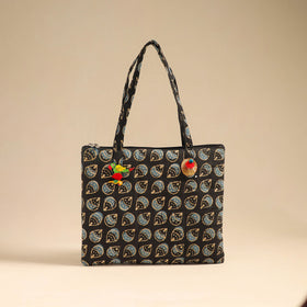 Black Handcrafted Quilted Cotton Handbag